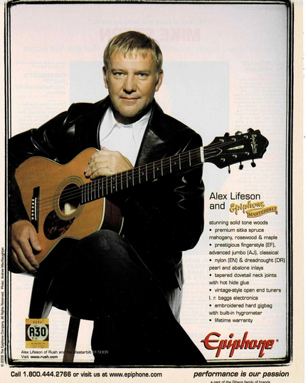 EPIPHONE GUITARS - ALEX LIFESON of RUSH - 2006 Print Advertisement