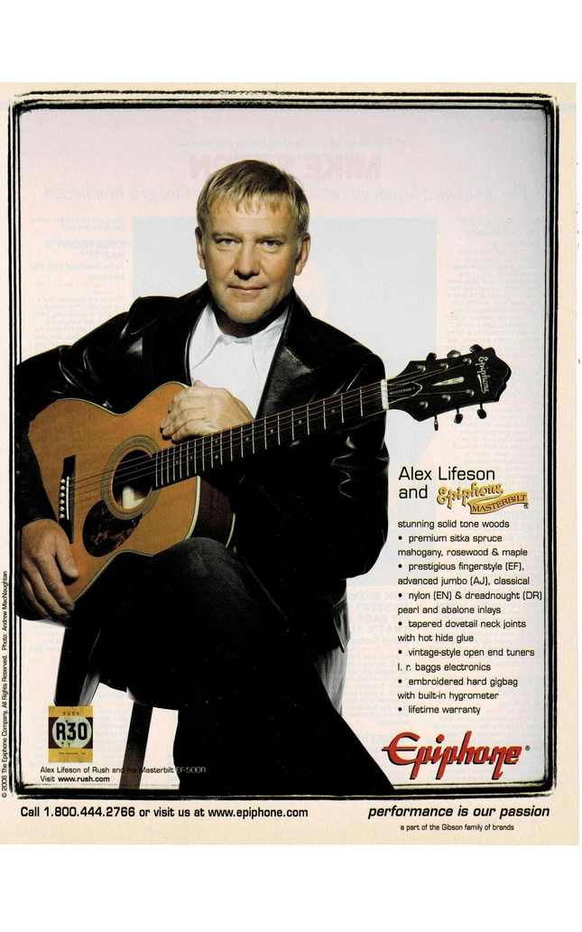 EPIPHONE GUITARS - ALEX LIFESON of RUSH - 2006 Print Advertisement