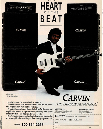 CARVIN AMPS - FRANK BLAIR of ROBERT PALMER BAND - 1989 Print Advertisement