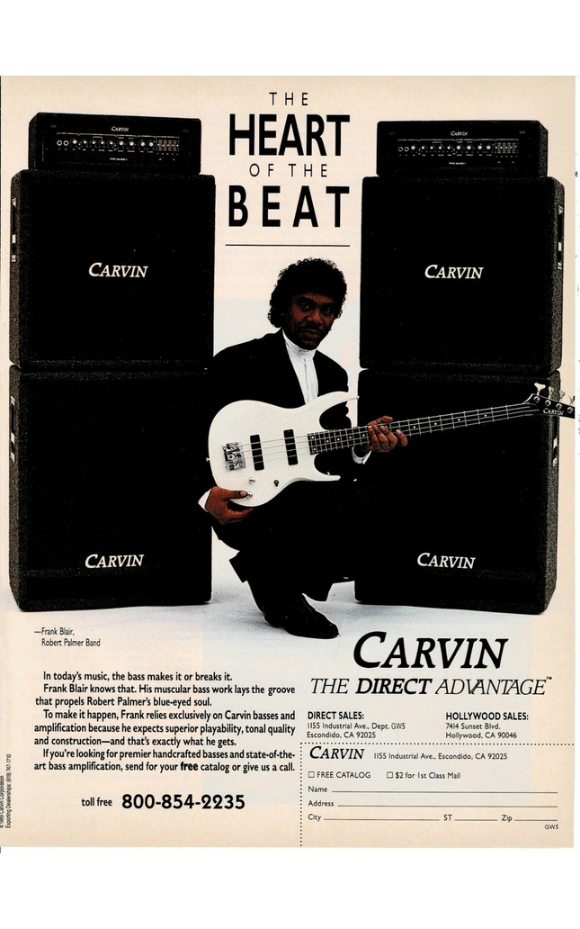 CARVIN AMPS - FRANK BLAIR of ROBERT PALMER BAND - 1989 Print Advertisement