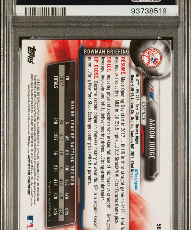 Graded 2017 Topps Bowman Chrome Aaron Judge #56 Batting Rookie RC Baseball Card PSA 10 Gem Mint