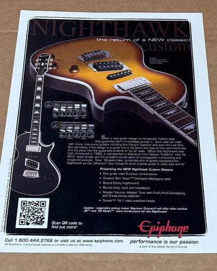EPIPHONE GUITARS - NIGHTHAWK CUSTOM - 2011 Print Advertisement