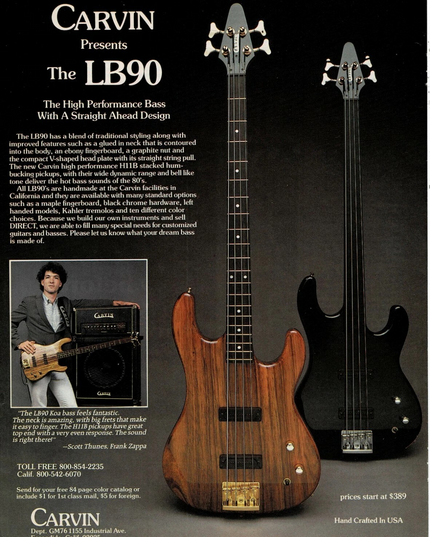 CARVIN GUITARS - LB90 - SCOTT THUNES of FRANK ZAPPA BAND - 1987 Print Ad