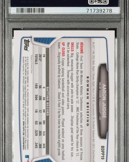 Graded 2013 Topps Bowman Draft Picks & Prospects Aaron Judge #BDPP19 Rookie RC Baseball Card PSA 10 Gem Mint